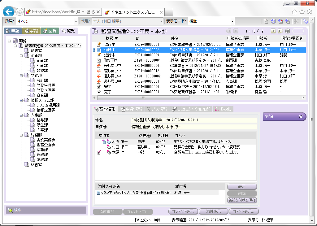 部署基軸の閲覧イメージ